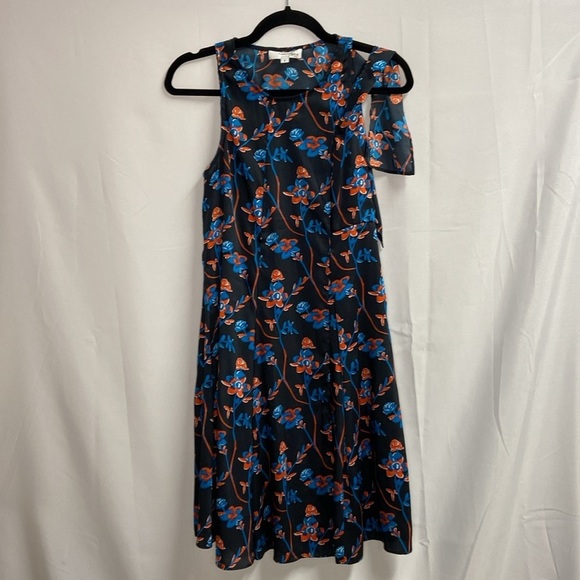 Thakoon Collective Satin Multicolored Floral Daisy Faux Wrap Shift Dress Size 2 - Picture 3 of 8